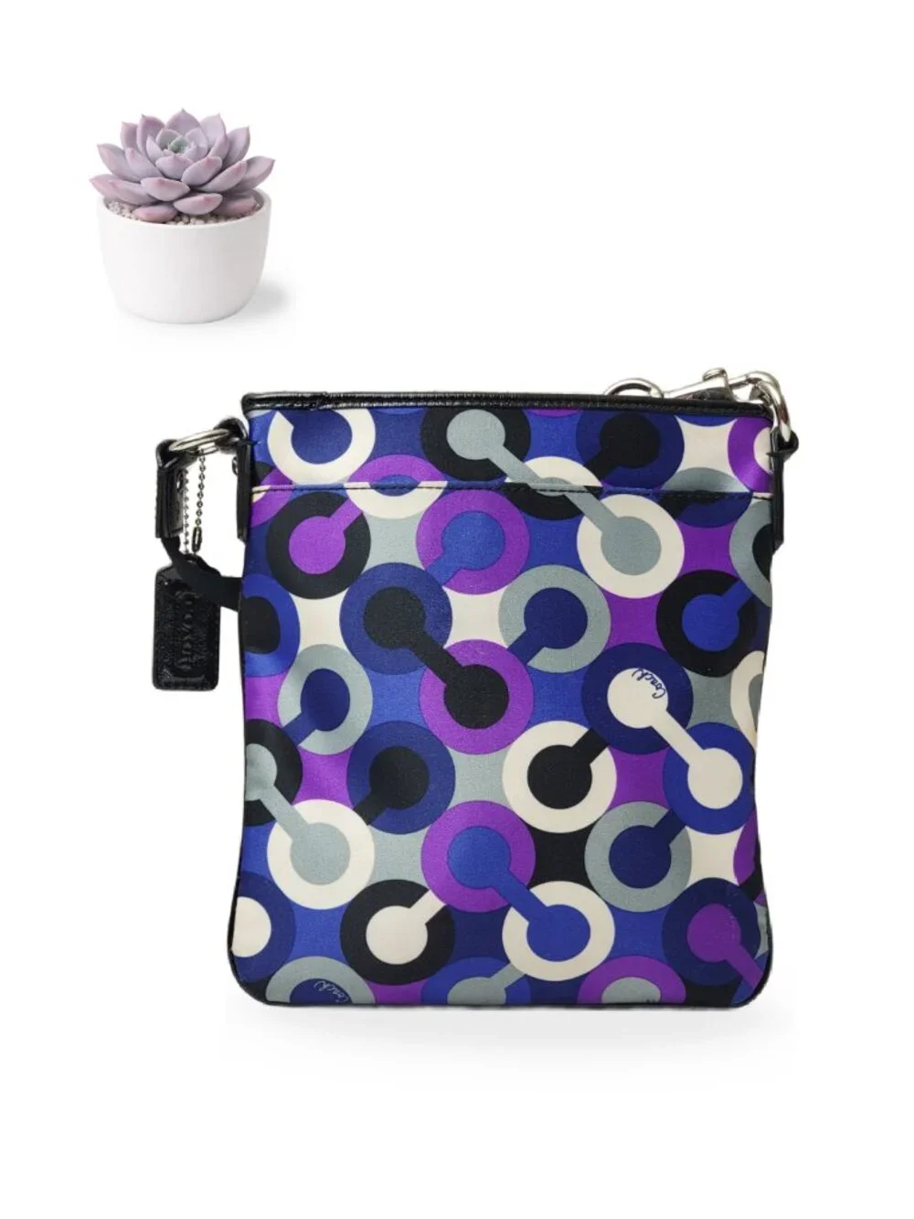 Coach Swingpack Crossbody Bag Op Art Scarf Print Blue Purple 43381 Multicolor
